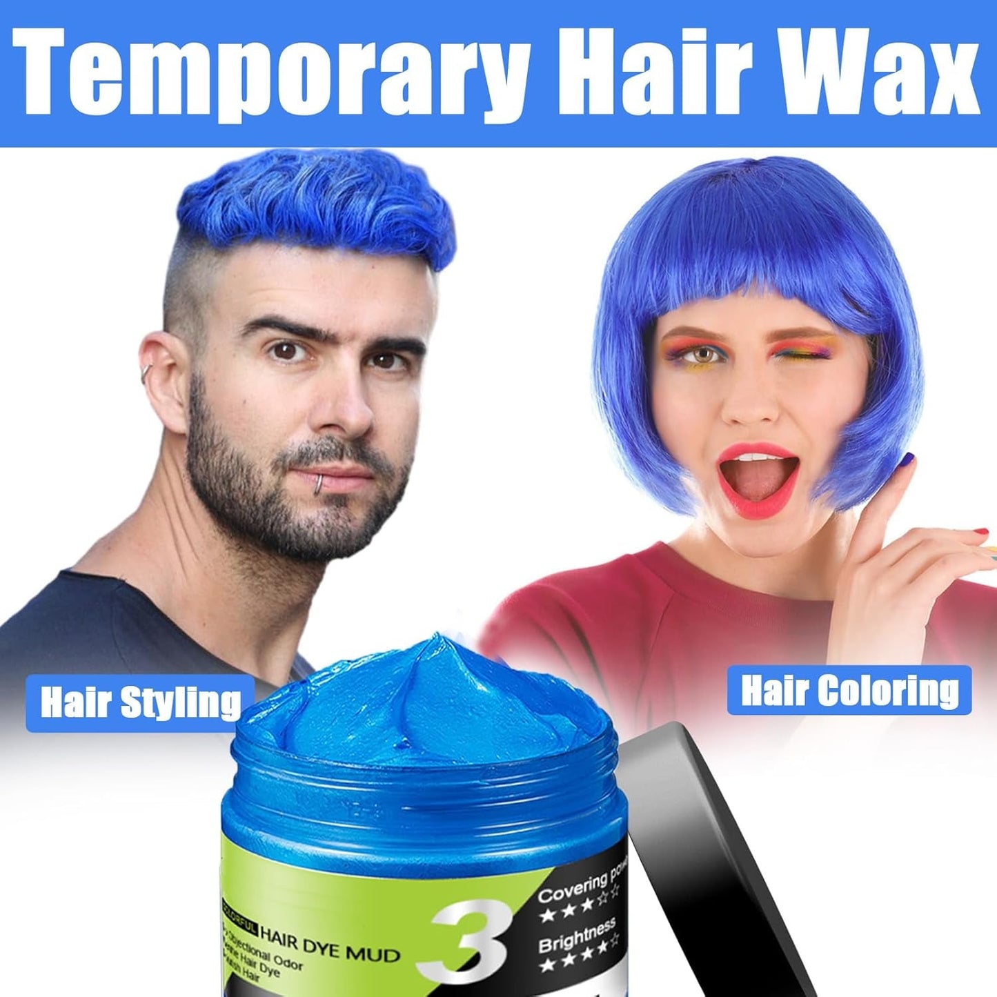 Blaues Haarwachs, temporäre blaue Haarsprayfarbe, Crazy Blue, waschbare Haarfarbe, sofortige Haarfärbung, natürliche Haarfarbe, Styling-Haare für Männer und Frauen, Party, Naty Shop Haarfärbemittel