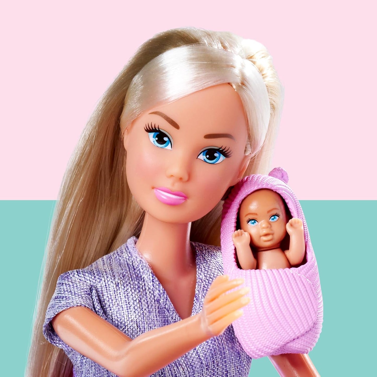 Simba Steffi Love Welcome Baby, 29 cm, schwangere Steffi, 12er-Pack Rollenspielzubehör, modische Puppe mit 4 cm großem Babypuppenspielzeug für Kinder ab 3 Jahren
