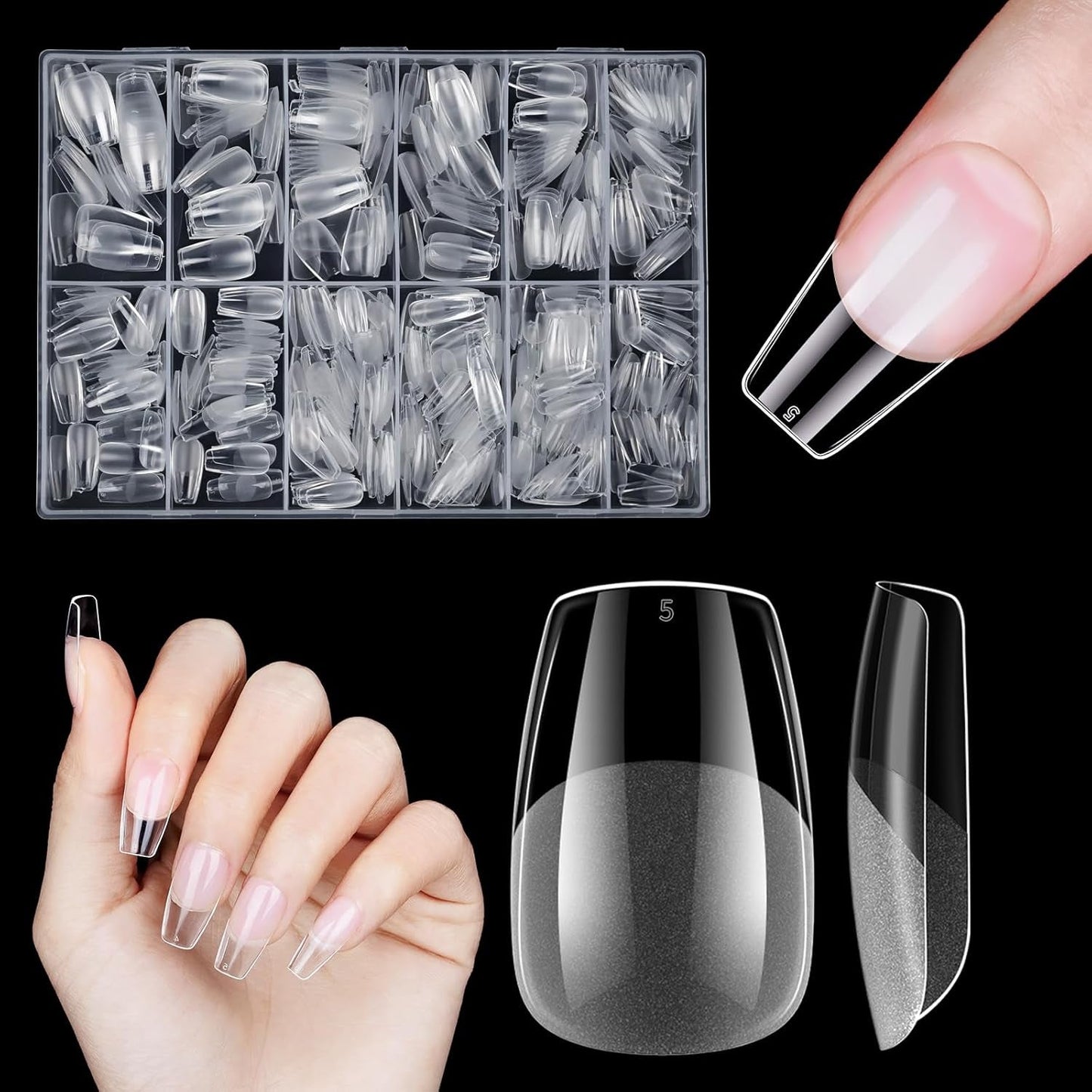 Kurze künstliche Nägel, 500 Stück, weiche Gel-Nagelspitzen mit vollständiger Abdeckung für Gelnägel, 12 Größen, vorpolierte Nagelspitzen für Gelnägel, kurze künstliche Nägel, Sargnagelverlängerungen mit Box