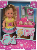 Simba 105733041 – Evi Love Puppy Love mit DREI Welpen, mit Hundehütte und Zubehör, Modepuppe, 12 cm, für Kinder ab 3 Jahren
