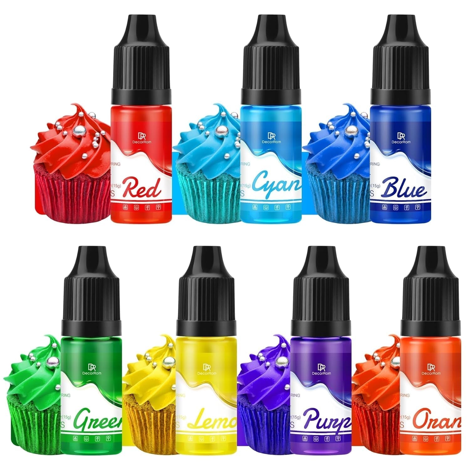 Gel-Lebensmittelfarbe – 7 x 15 ml konzentrierte Regenbogenfarben-Lebensmittelfarbe zum Dekorieren von Kuchen, Backen, Keksen, Macarons – zuckerfreie Lebensmittelfarbe für Getränke, Kuchendekoration, Schleim-DIY