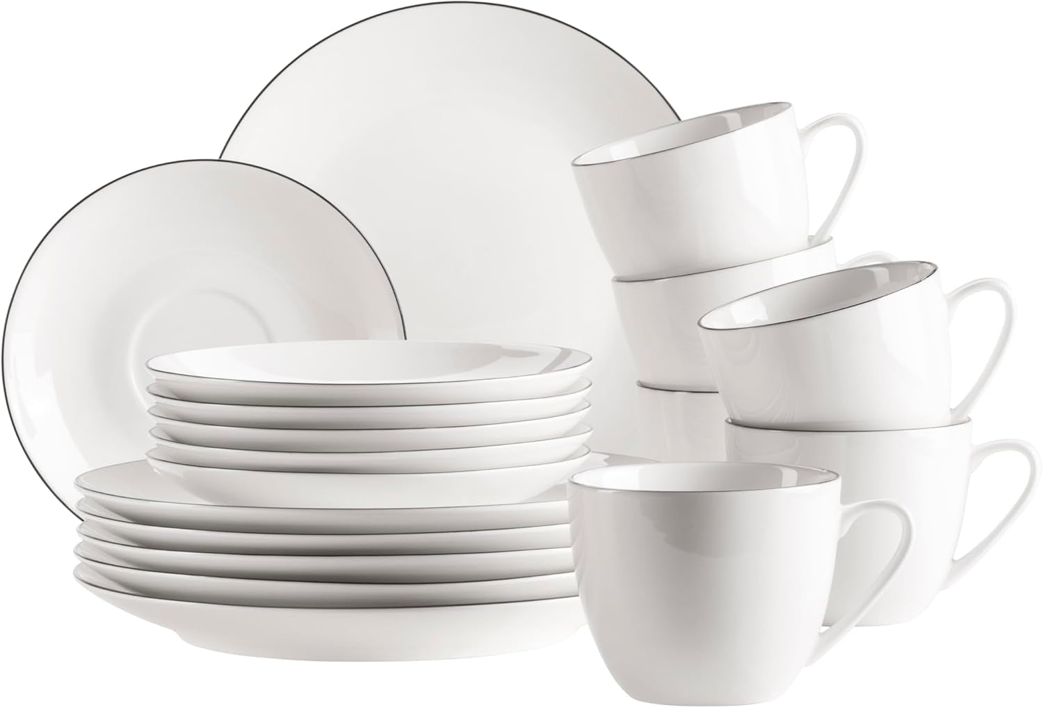MÄSER Serie Felise, elegantes Kaffeeservice für 6 Personen, zeitlos, schwarzer Rand, Porzellan, weiß
