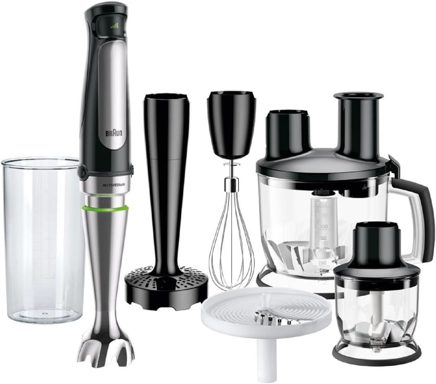 Braun Multiquick 7 MQ 7035X Stabmixer - Pürierstab Mit abnehmbarem Edelstahl Mixfuß Mit Activeblade Technologie Zum Pürieren Der Härtesten Ingredient, Inkl. 3-teiliges Zubehörset, 1000 Watt, Schwarz Kitchen Naty Shop Schwarz Kartoffel- und Gemüsestampfer
