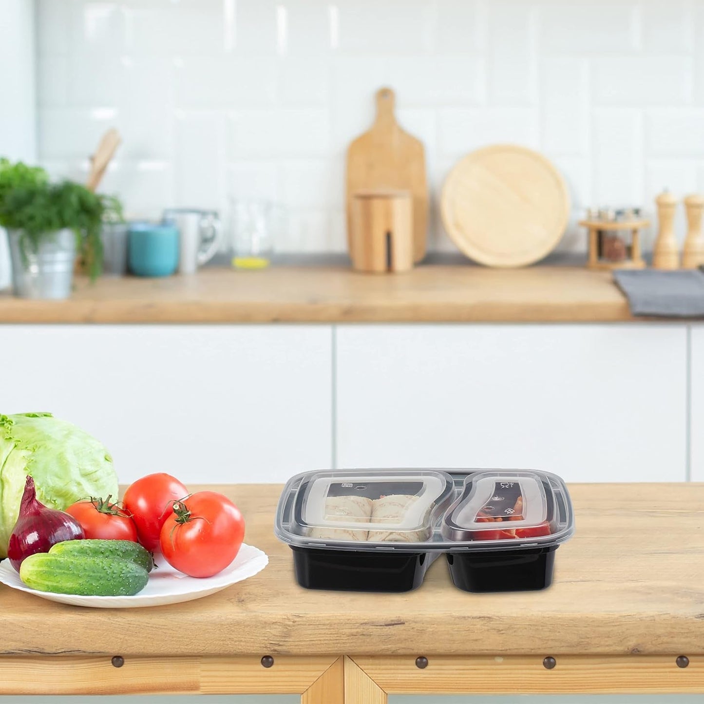Relaxdays Meal-Prep-Boxen, 10er-Set, 2 Fächer, mikrowellenbeständig, 800 ml, Lebensmittelbox aus Kunststoff mit Deckel, schwarz, Frischhalteboxen Naty Shop