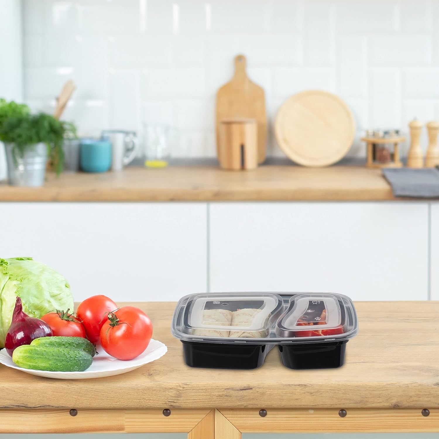 Relaxdays Meal-Prep-Boxen, 10er-Set, 2 Fächer, mikrowellenbeständig, 800 ml, Lebensmittelbox aus Kunststoff mit Deckel, schwarz, Frischhalteboxen Naty Shop