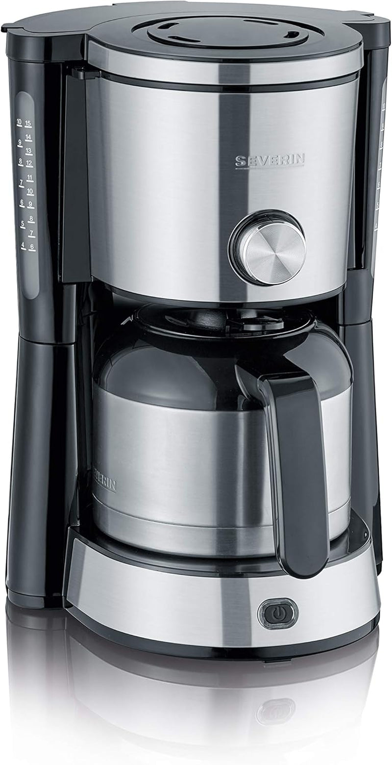 SEVERIN „TypeSwitch“ Espressomaschine mit Thermokaraffe, AromaSwitch zur Wahl zwischen 2 Brühprofilen, Kaffeemaschine für bis zu 10 Tassen, 1000W, Edelstahl gebürstet-schwarz, KA 4845