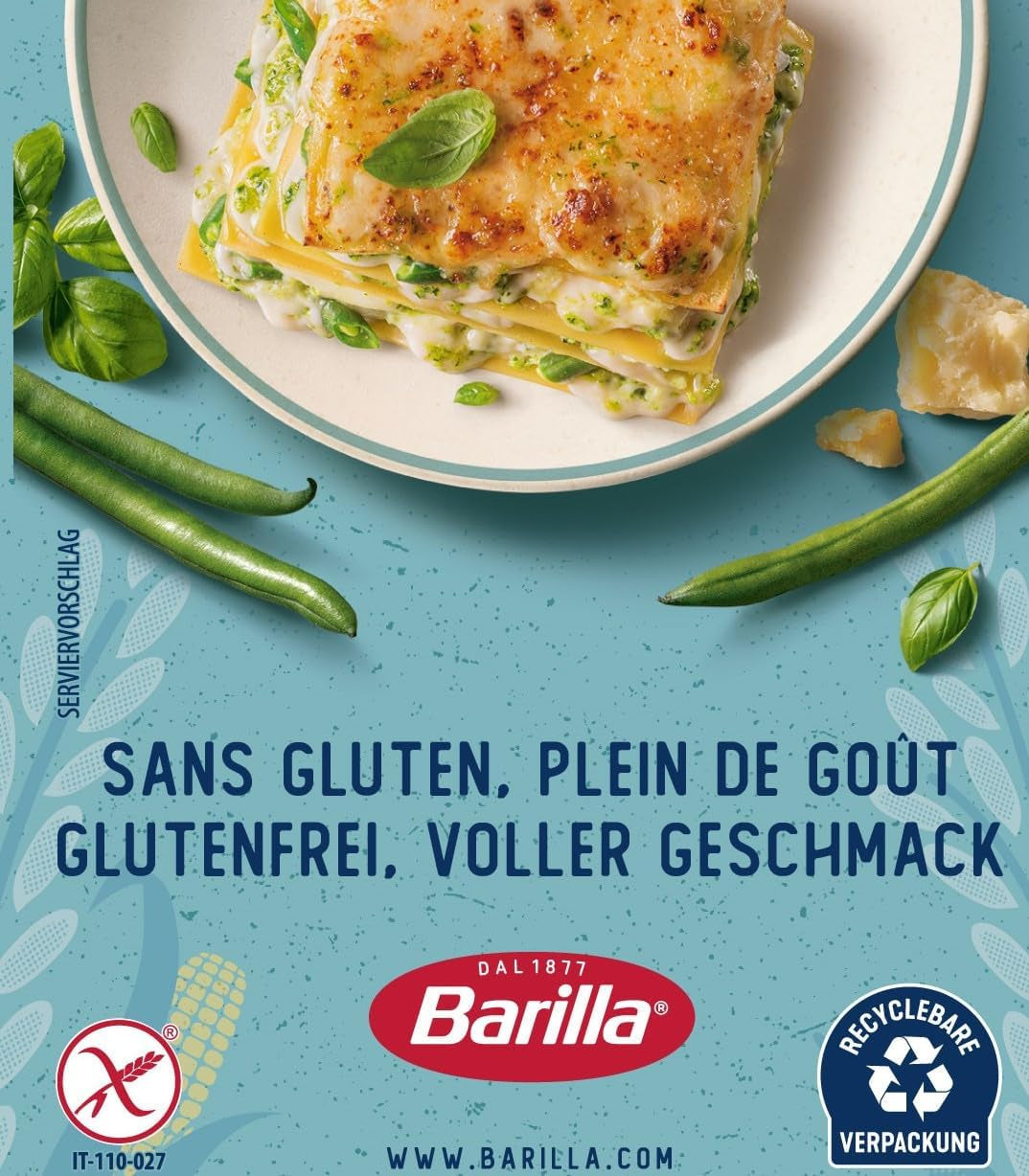 Glutenfreie Lasagne von Barilla Pasta, hergestellt aus köstlichem Mais und Reis, perfekt für Menschen mit Zöliakie oder Glutenunverträglichkeit, 10er-Packung (10 x 250 g)
