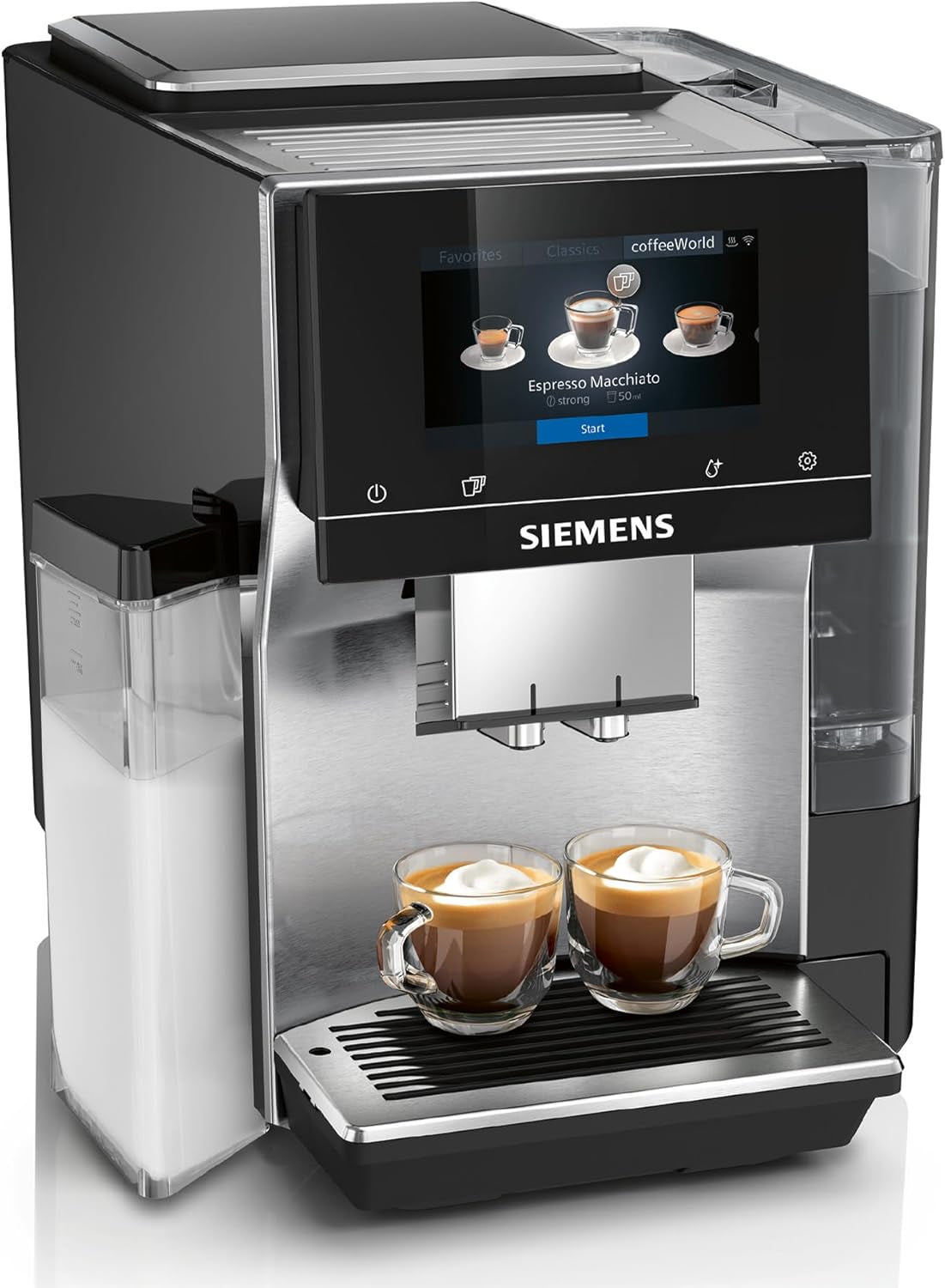 Siemens EQ700 Espressovollautomat, großer Farb-TFT-Bildschirm, 36 Heiß- und Kaltgetränke, Kaltbrühen, 2-Tassen-Funktion, App-Steuerung, automatisches Reinigungssystem, schwarzer Edelstahl, TQ717D03