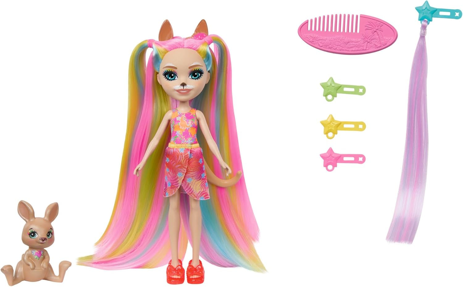 Enchantimals-Puppen, Sunshine Beach Deluxe-Haarpuppe und Tierfreund, kleine Puppe mit abnehmbarem Rock und Zubehör, Kindergeschenke, HTJ70 Naty Shop Dolls Standardtitel