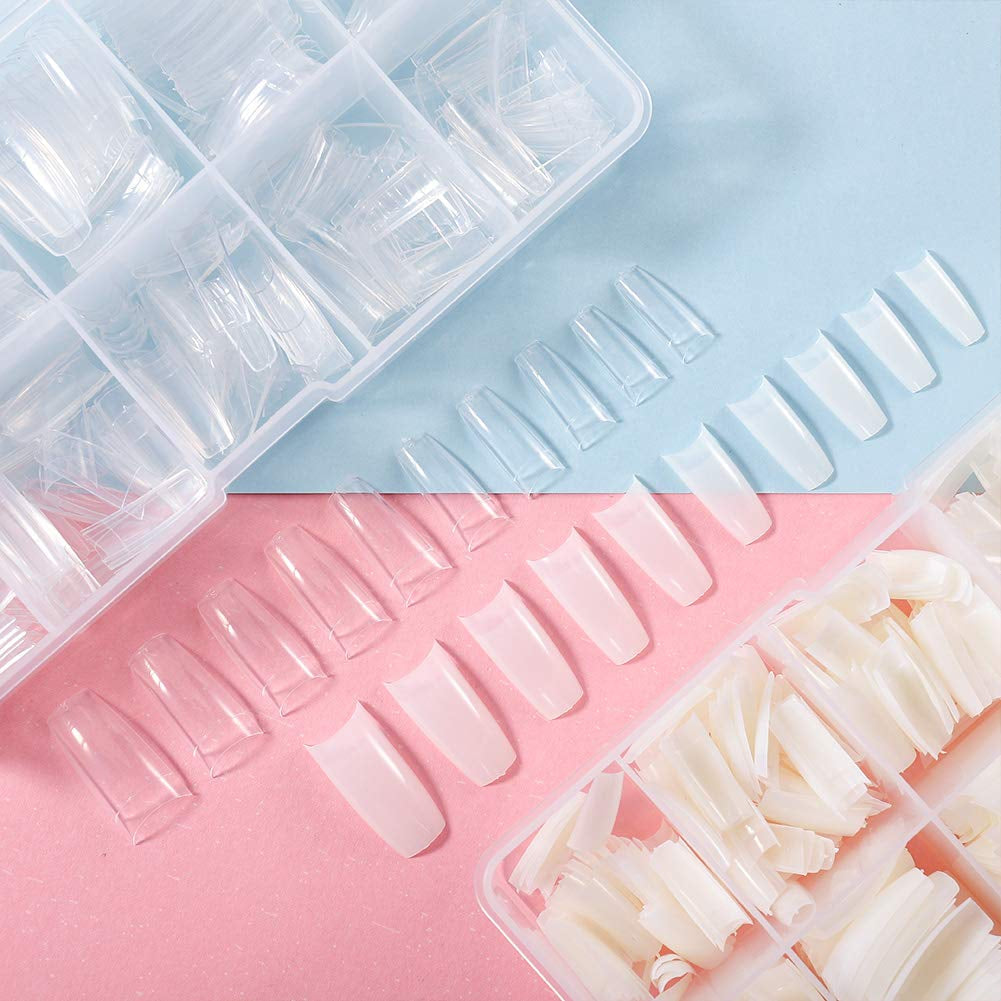 1000 Stück künstliche Nägel, 10 Größen, natürliche Nagelspitzen, künstliche französische Nagelspitzen, künstliche Nagelspitzen, falsche Nagelspitzen, Box, Kunstspitzen für Frauen und Mädchen