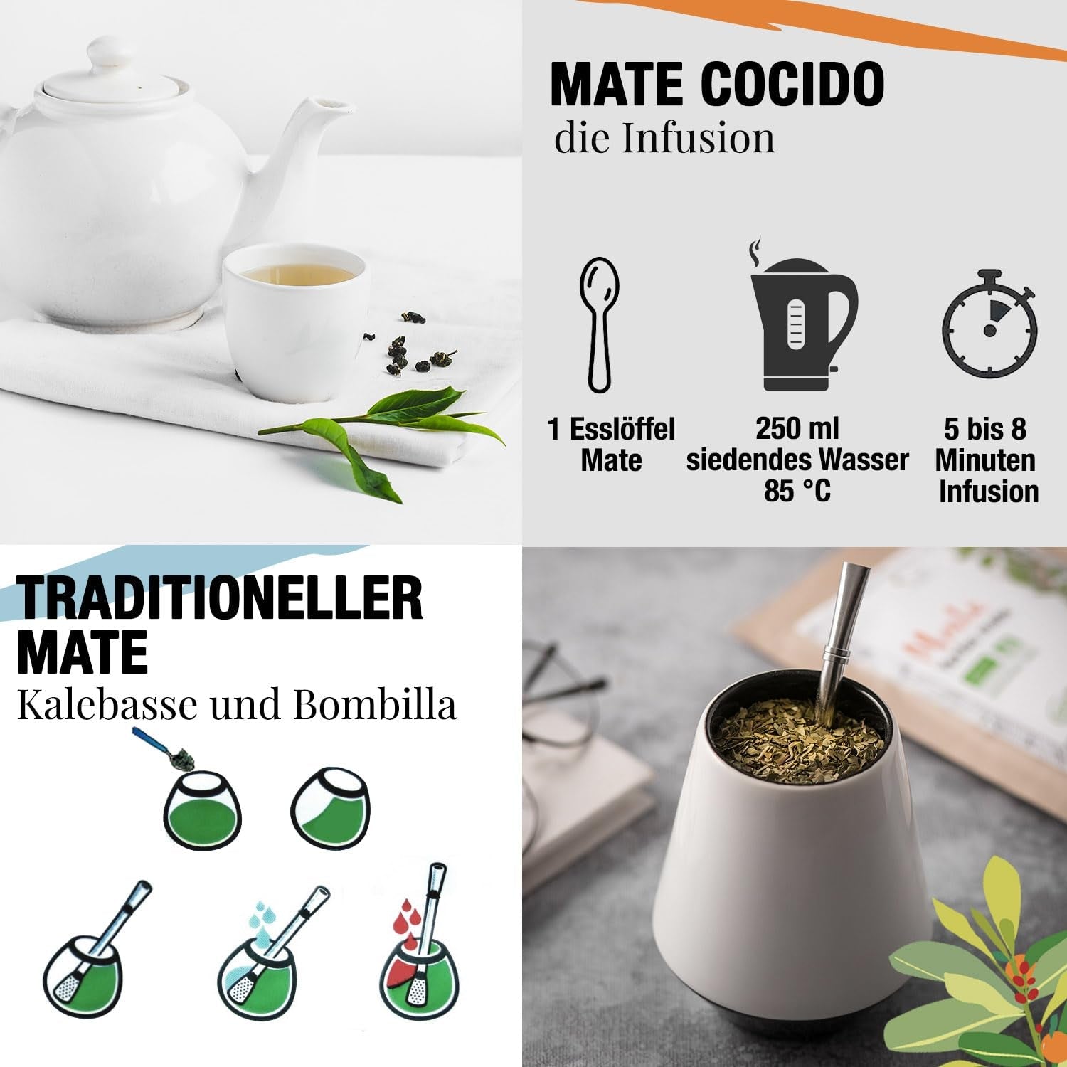 ORIGEENS BIO YERBA MATE mit Orangen 200 G – Fruchtiger Tee I Ungerösteter Bio-Yerba Mate-Tee, ohne Stiele und Staub I Energetisierendes und entgiftendes Getränk
