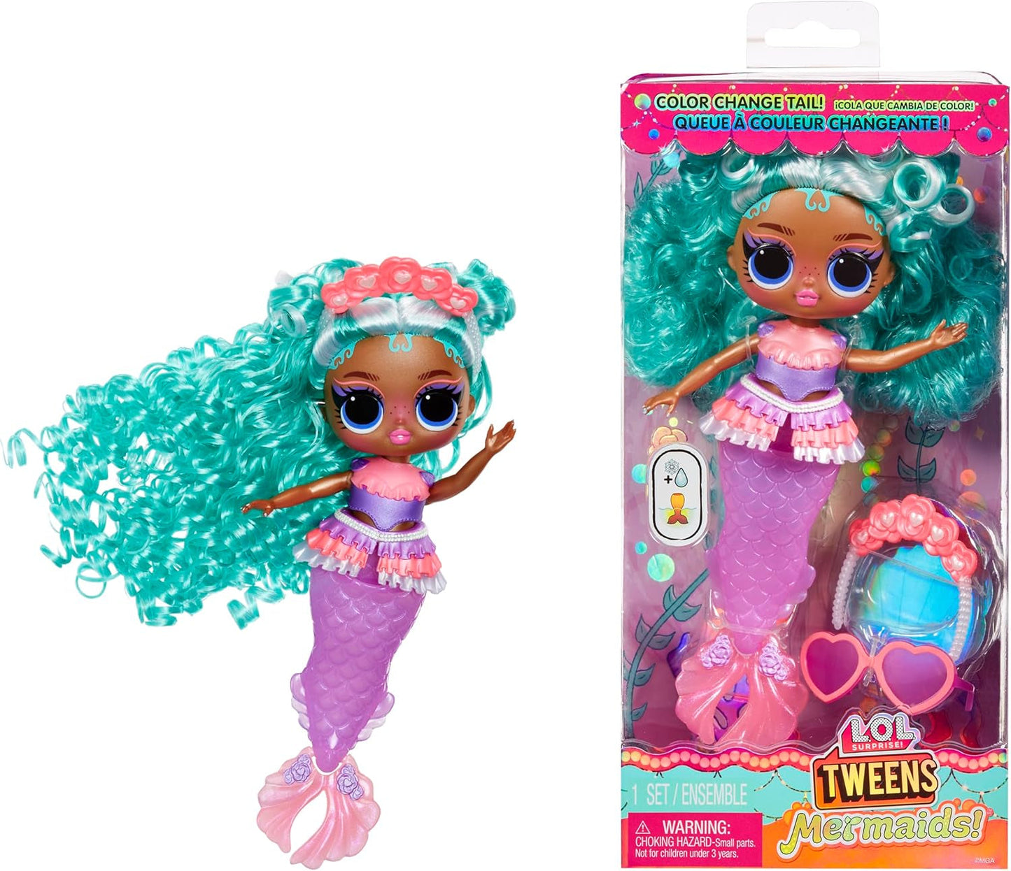 L.O.L. Überraschung! Tweens – Meerjungfrau Lola Waves – Modepuppe mit farbwechselndem Schwanz, beweglicher Flosse und schönen Accessoires – Spielzeug für Kinder und Sammler ab 4 Jahren Naty Shop Serena Finn Dolls