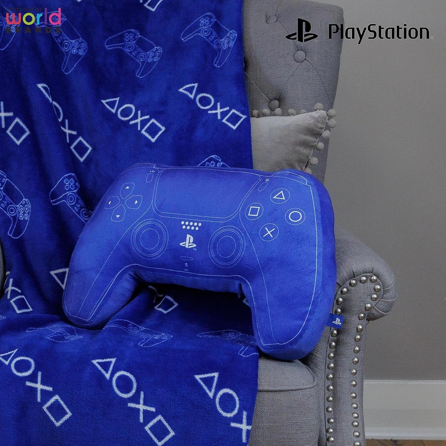 Character World: Offizielle Lizenz in Form einer Playstation-Steuerung, Design des Handbuchs, zusätzliches Zubehör | Die blauen Standardkissen von Naty Shop eignen sich perfekt als Schlafzimmer- oder Spieldekoration