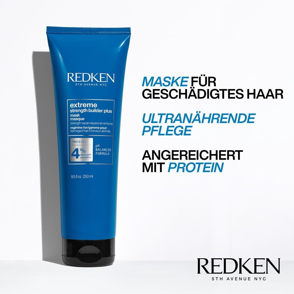 Redken Intensive Haarmaske für alle geschädigten Haare, repariert und regeneriert, Anti-Bruch, Extreme Strength Builder Plus Maske, 1 x 250 ml, Naty Shop Haarmaske