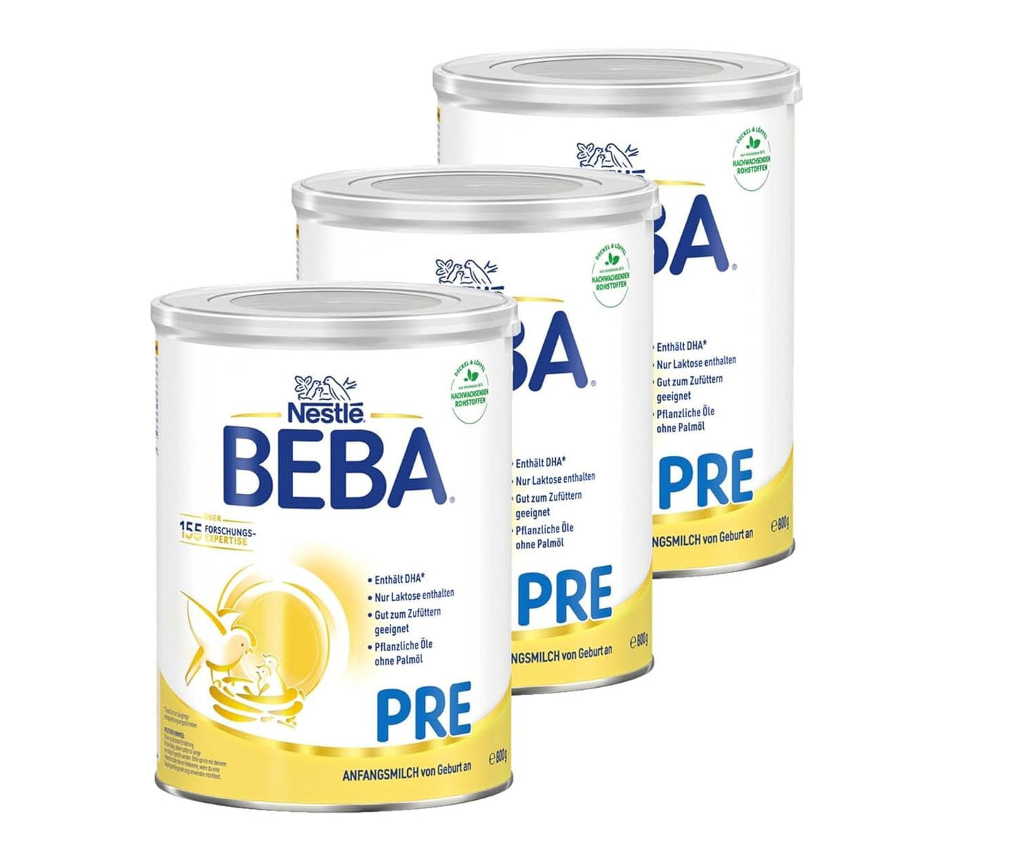 BEBA PRE Anfangsmilch von Geburt an, Babynahrung mit DHA, nur Laktose, ohne Palmöl, Packung 3 (3 x 800 g) Naty Shop PRE 3 x 800 Gramm