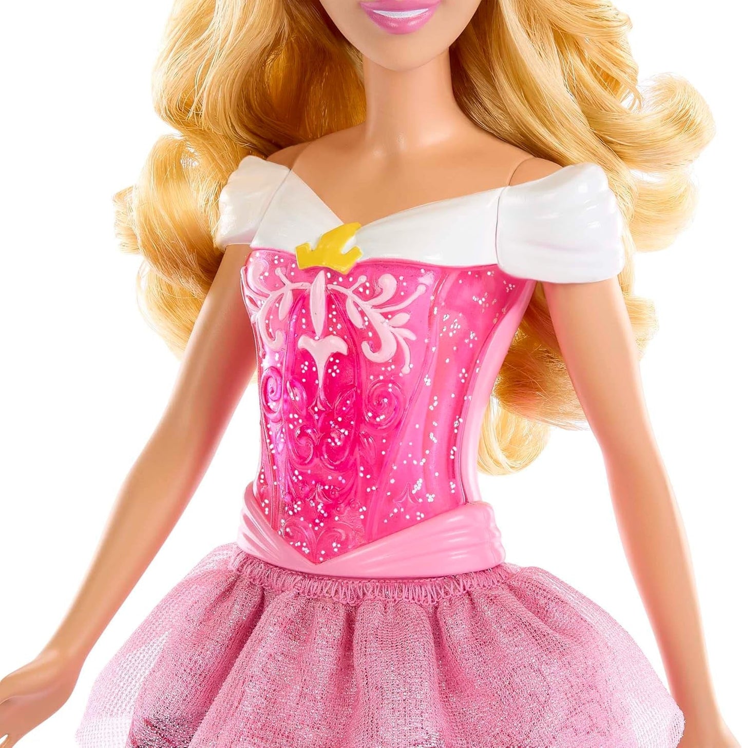 Mattel DISNEY Prinzessin Aurora – Puppe mit ikonischem Outfit, abnehmbaren Schuhen und Tiara, glitzerndem Oberteil und abnehmbarem gemustertem Rock, langes Haar zum Stylen, HLW09