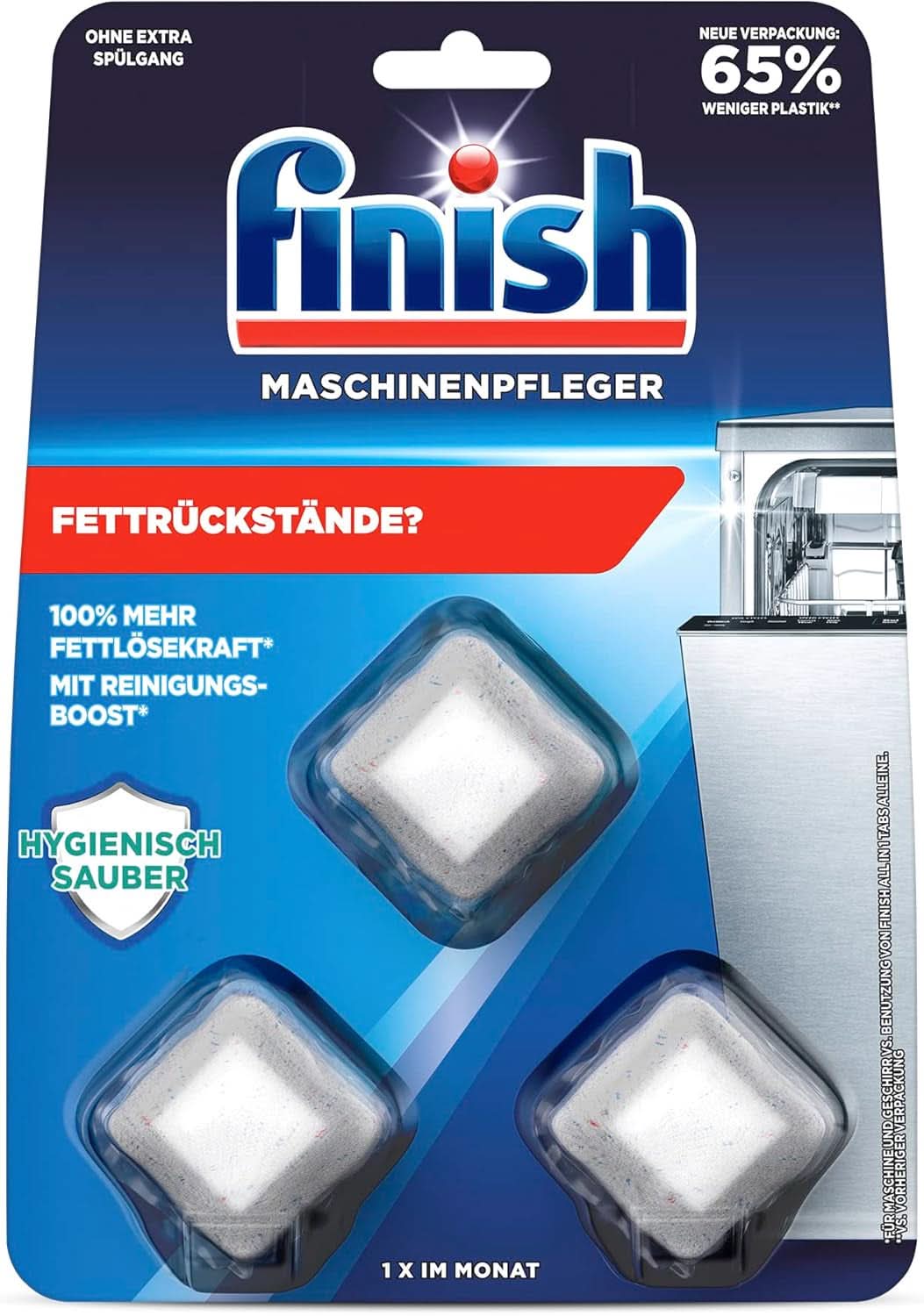 Finish Machine Cleaner Tabs – Spülmaschinentabs gegen Schmutz und Fett in der Spülmaschine, 3 Tabletten Naty Shop