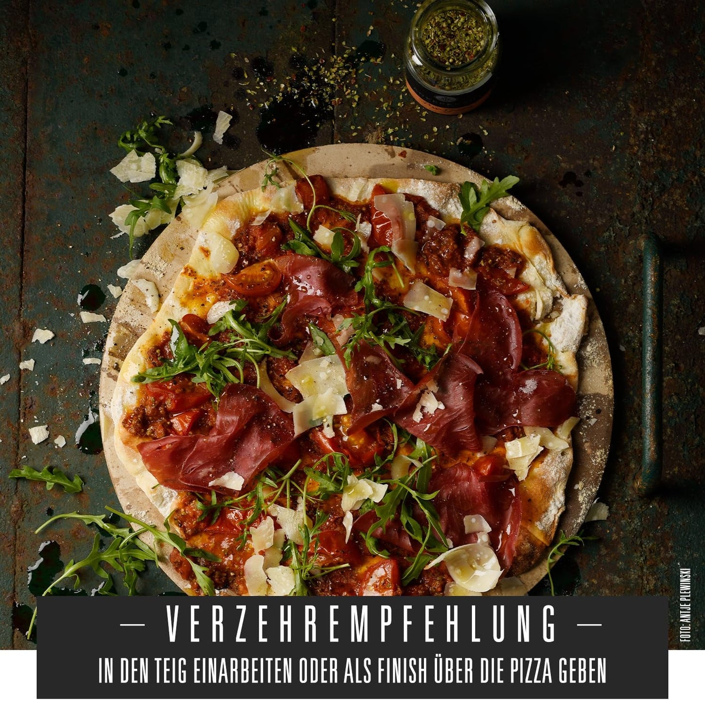 Ankerkraut-Pizza, für original italienischen Geschmack, wie aus dem Steinofen, auch für Pasta, Tomaten-Mozzarella und viele andere Gerichte, 45 g im Korkglas