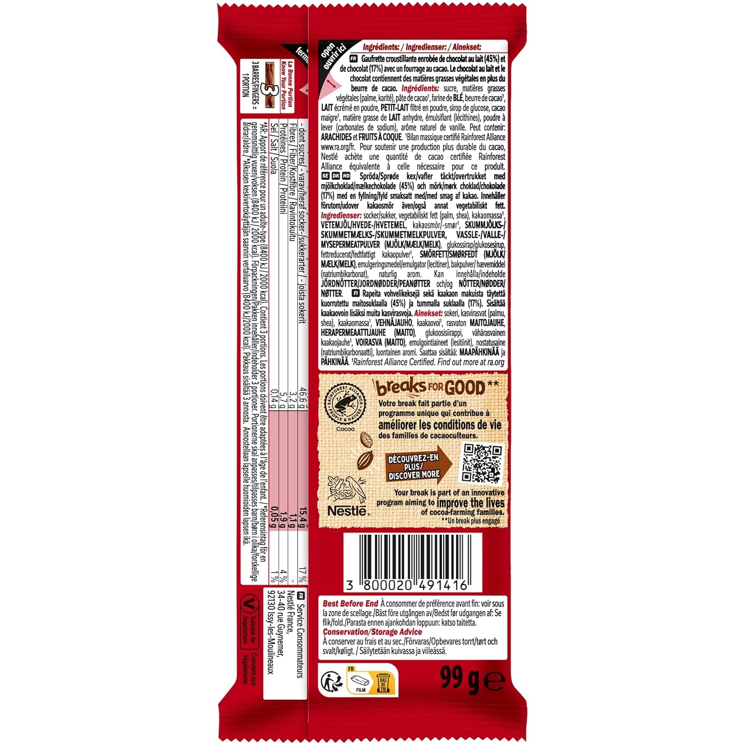 Nestlé Haselnussriegel, knusprige Waffeln mit cremiger Haselnussfüllung und marmorierter Schokoladenhülle, 2er-Pack (1 x 99 g)