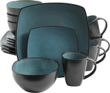 Gibson 99813.16R Elite Soho Lounge Reactive Glaze 4-Personen-Geschirrset, 16-teilig, Blau-Grün/Schwarz-Zweitoneffekt