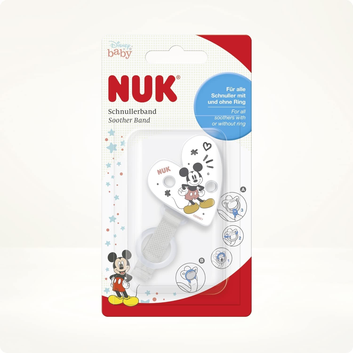 NUK Schnullerkette und Clip | für Schnullerringe | Robust und bruchfest | Disney Mickey Mouse