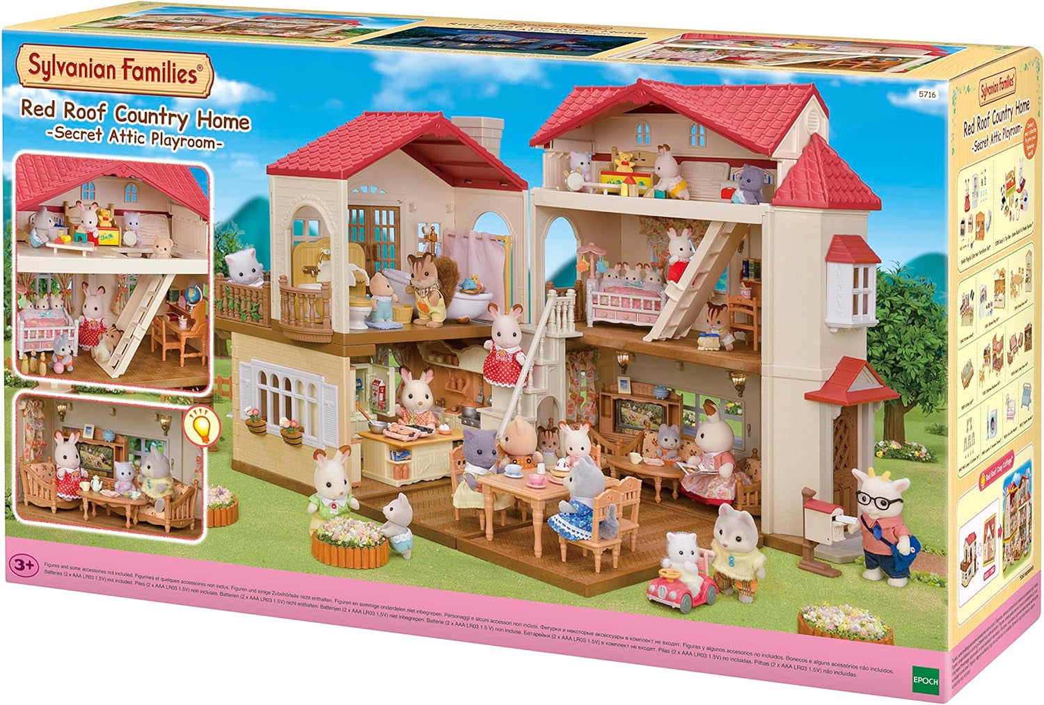 5716 Stadthaus mit Dachboden – Puppenhaus und L5339 Landhaus-Wohnzimmer – Puppenhausmöbel, 30 x 50 cm, 1 Stück (1 Packung), aus Kunststoff