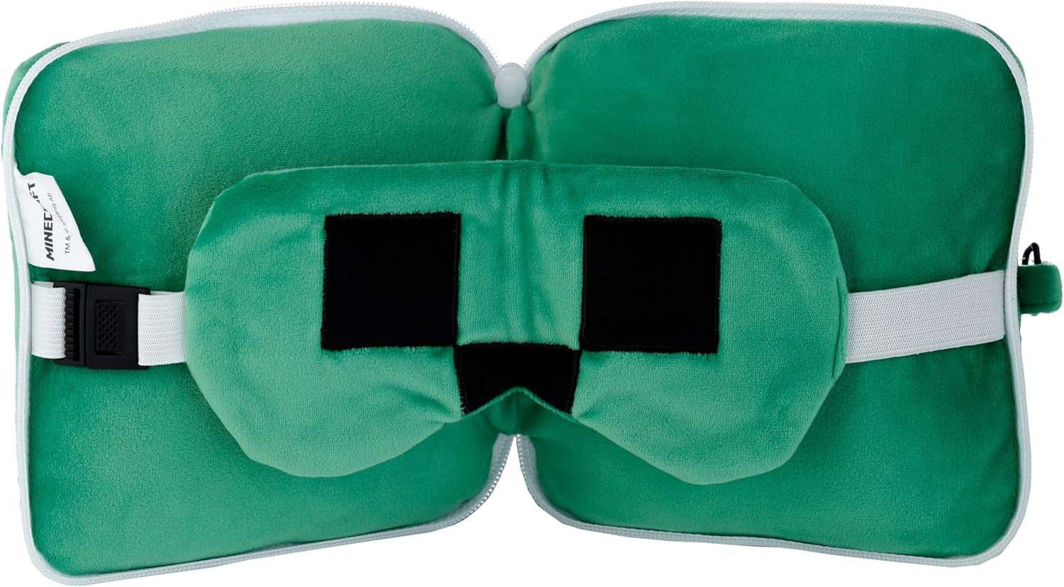 Puckator Relaxeazzz Minecraft Creeper Plüsch-Reisekissen und Augenmaske, Kopfstütze, Schlafkissen, Nackenkissen, Reisekissen, Schlafmaske für Kinder und Erwachsene für Reisen, Auto, Zug, Flugzeug, Zubehör, Reisekissen, Naty Shop