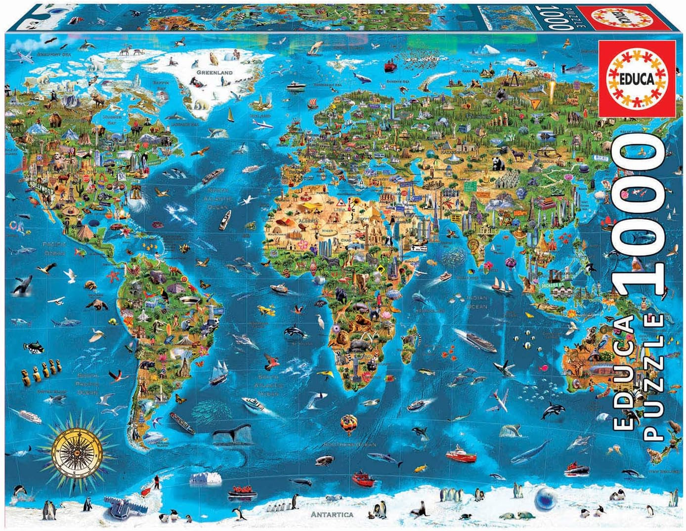 Educa - Puzzle 1000 Teile für Erwachsene | Weltwunder, 1000-teiliges Puzzle für Erwachsene und Kinder, Touristenattraktionen, Weltkarte. Puzzle für Erwachsene ab 14 Jahren (19022) Puzzle Naty Shop Standardtitel