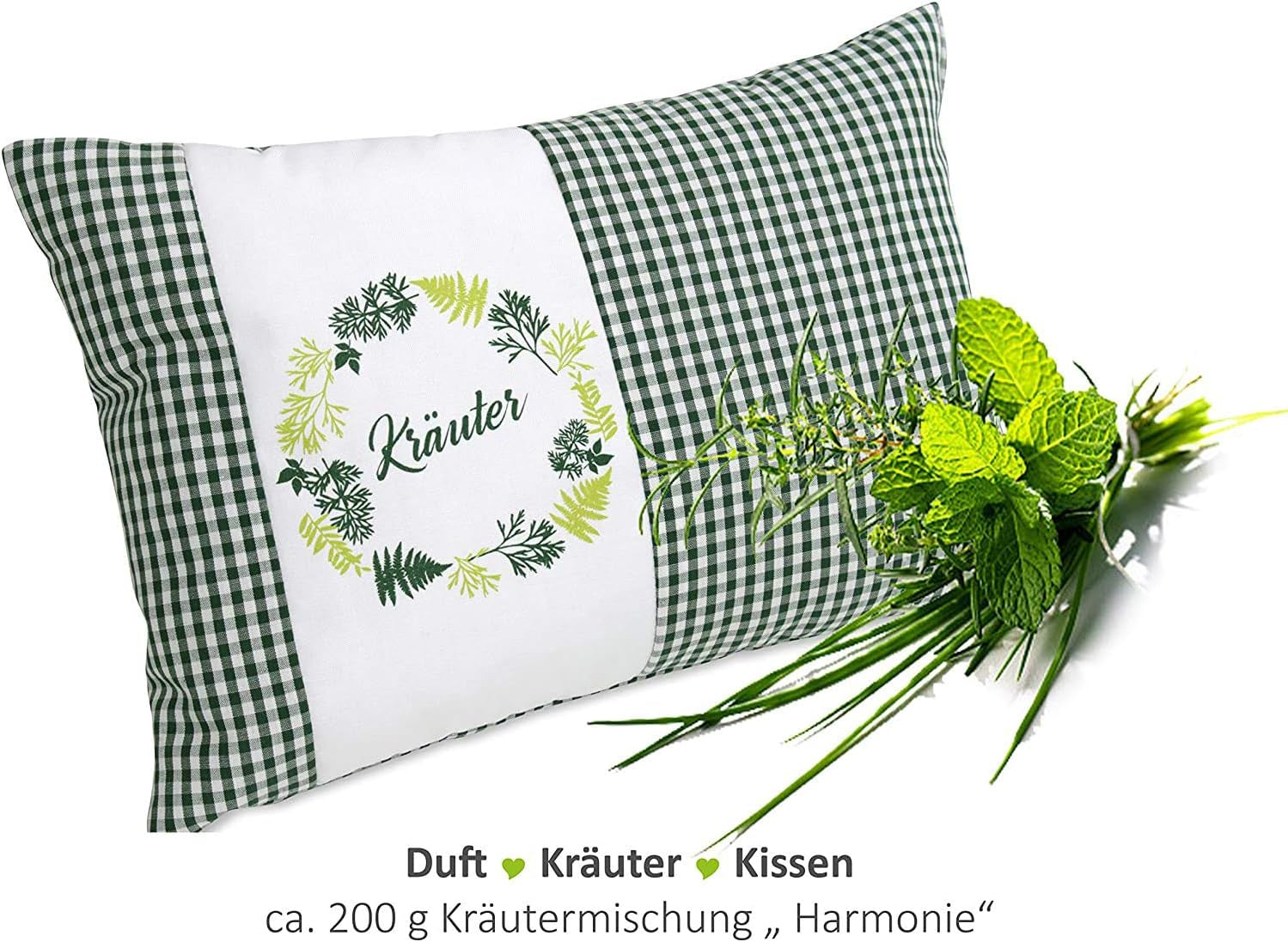 Gözze – Kissen mit Kräuterduft, Füllung aus 200 g Kräutermischung, Bezug aus 100 % Baumwolle, 30 x 20 cm – Plaid Green Naty Shop Standard-Kissen