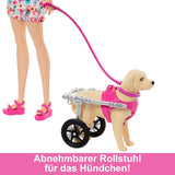 Barbie Dog Duo Puppe und Zubehör, einschließlich Welpe und großer Hund mit Rollstuhl, Leine, Futternapf, Haustierbett und Knochenbelohnungen, für Kinder ab 3 Jahren, HTK37