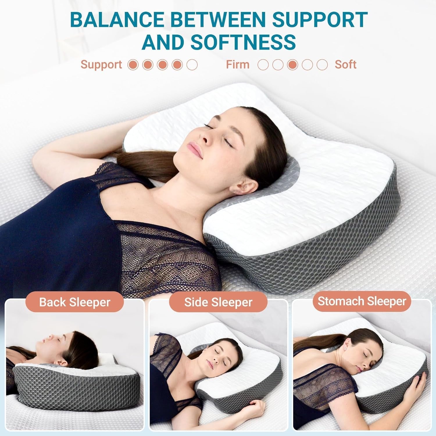 Elviros orthopädisches Kissen aus Memory-Schaum, Nackenschmerzkissen, Schlafkissen, ergonomisches Nackenkissen, Nackenstützkissen, Anti-Schnarch-Kissen für Seitenschläfer, Bauchschläfer, weiß, orthopädische Nackenkissen, Naty Shop