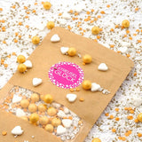 Streusel Glück, Streusel mit weißen Herzen und goldenen Kugeln, 40 Gramm Streusel Naty Shop