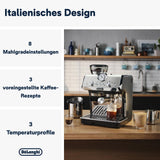 De'Longhi La Specialista Arte EC9155.MB Siebträger-Espressomaschine mit Mahlwerk, 8 Mahlgradeinstellungen, 15 bar Druck, 3 Temperatureinstellungen, Milchaufschäumer, 1550 W, 1,7 l Tank, Edelstahl/Schwarz, inklusive Barista-Kit
