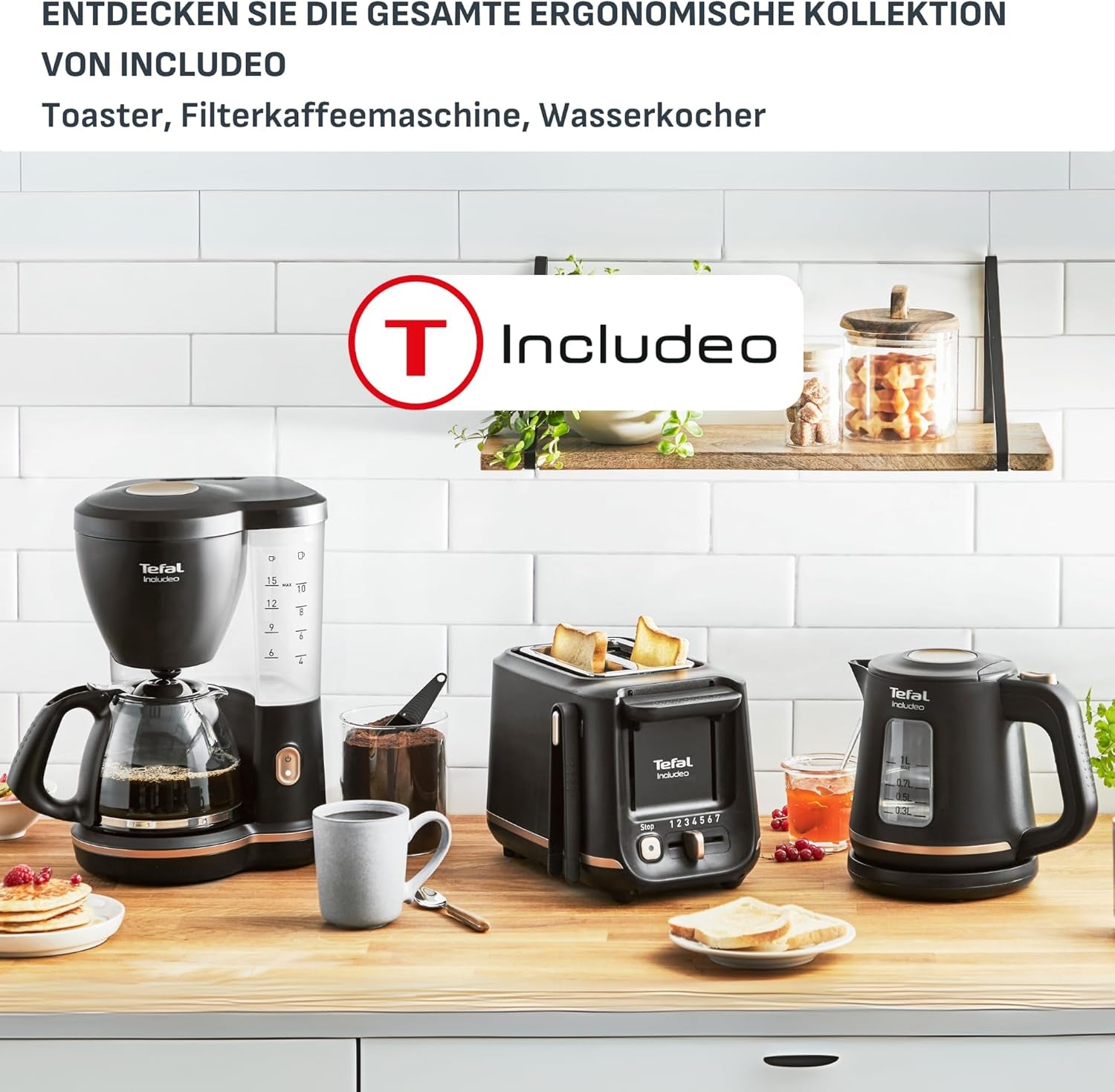 Tefal Includeo Filter-Espressomaschine, Espressomaschine extrem einfach zu bedienen, für Rechts- und Linkshänder geeignet, automatische Deckelöffnung, 1,25 l, 10 bis 15 Tassen, CM533811