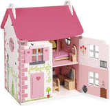 Janod Mademoiselle 3-stöckiges Puppenhaus aus Holz mit 11 Zubehörteilen, Spielzeugnachbildung, fördert die Fantasie, ab 3 Jahren, J06581