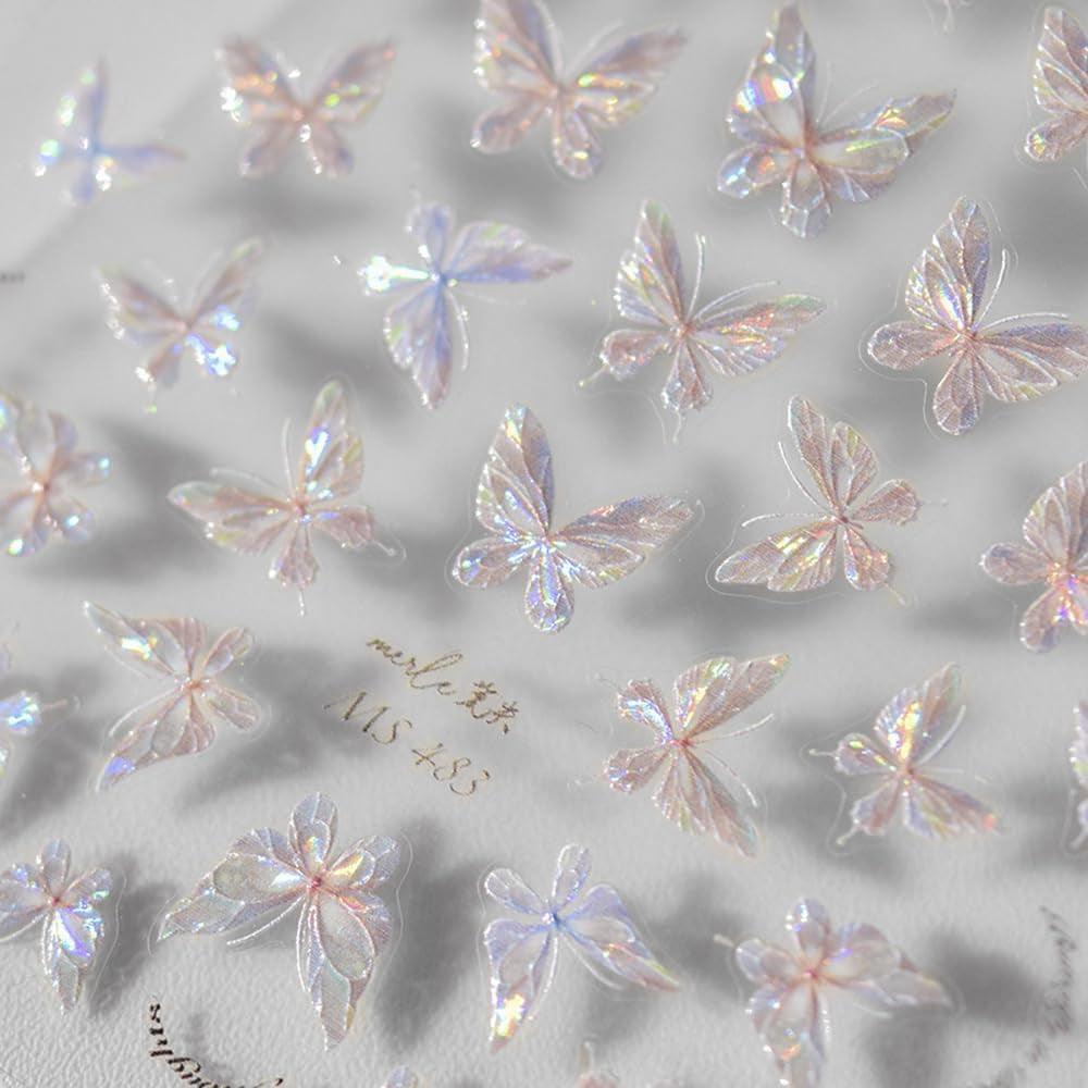 Aurora Shell Schmetterling Nagelsticker Selbstklebend,Erleichterung Schmetterlinge Nail Sticker Rosa Laser Schmetterling Nagelaufkleber Für Frauen Nageldesign Zubehör Nagel Zubehör Nail Art