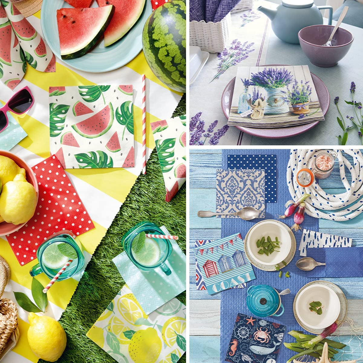 PAW – 3-lagige Servietten (33 x 33 cm) I 20 Stück I Perfekt für Geburtstage, Partys, Hochzeiten, Kommunionen und Feiertage I Bunte Papierservietten – elegante Blumen I Farbe: Friedlicher Garten
