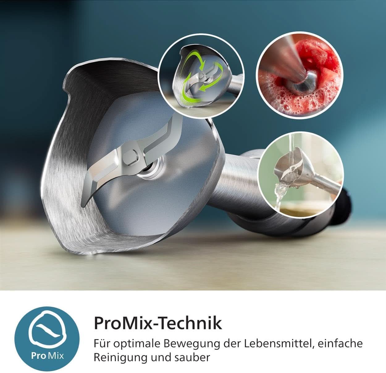 Philips 5000-Serie Stabmixer - 1200W Leistung. Promix-Technologie. LED-Geschwindigkeitsanzeiger. Stufenlose Geschwindigkeitseinstellung. Kompaktes Design. Leicht Zu Reinigen. Schwarz (HR2681/00) Küche Naty Shop