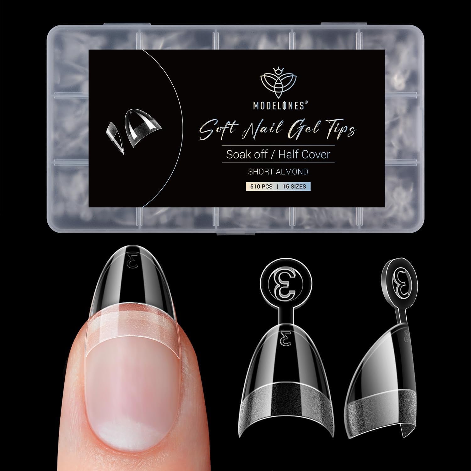 Modelones Nagelspitzen 510 Stück – Full-Cover-Nagelspitzen-Set, Gel-Spitzen-Set, vorpolierte PMMA-Harz-Nagelspitzen, künstliche Nägel zum Aufkleben von Nagelkunst-DIY, kurzes Squoval