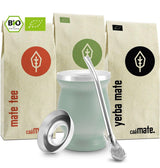 Mate Bio-Teeset ● 3 Sorten Mate + doppelwandiger Mate-Becher aus Edelstahl + Bombilla + Zubereitungsanleitung (schwarz)