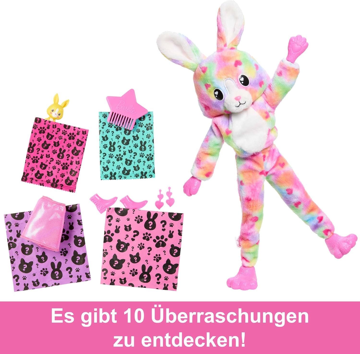 Barbie Cutie Reveal-Puppe und Zubehör, Batik-Häschen-Plüsch-Outfit und 10 farbwechselnde Überraschungen, Color Dream-Serie, HRK38 Naty Shop-Puppen