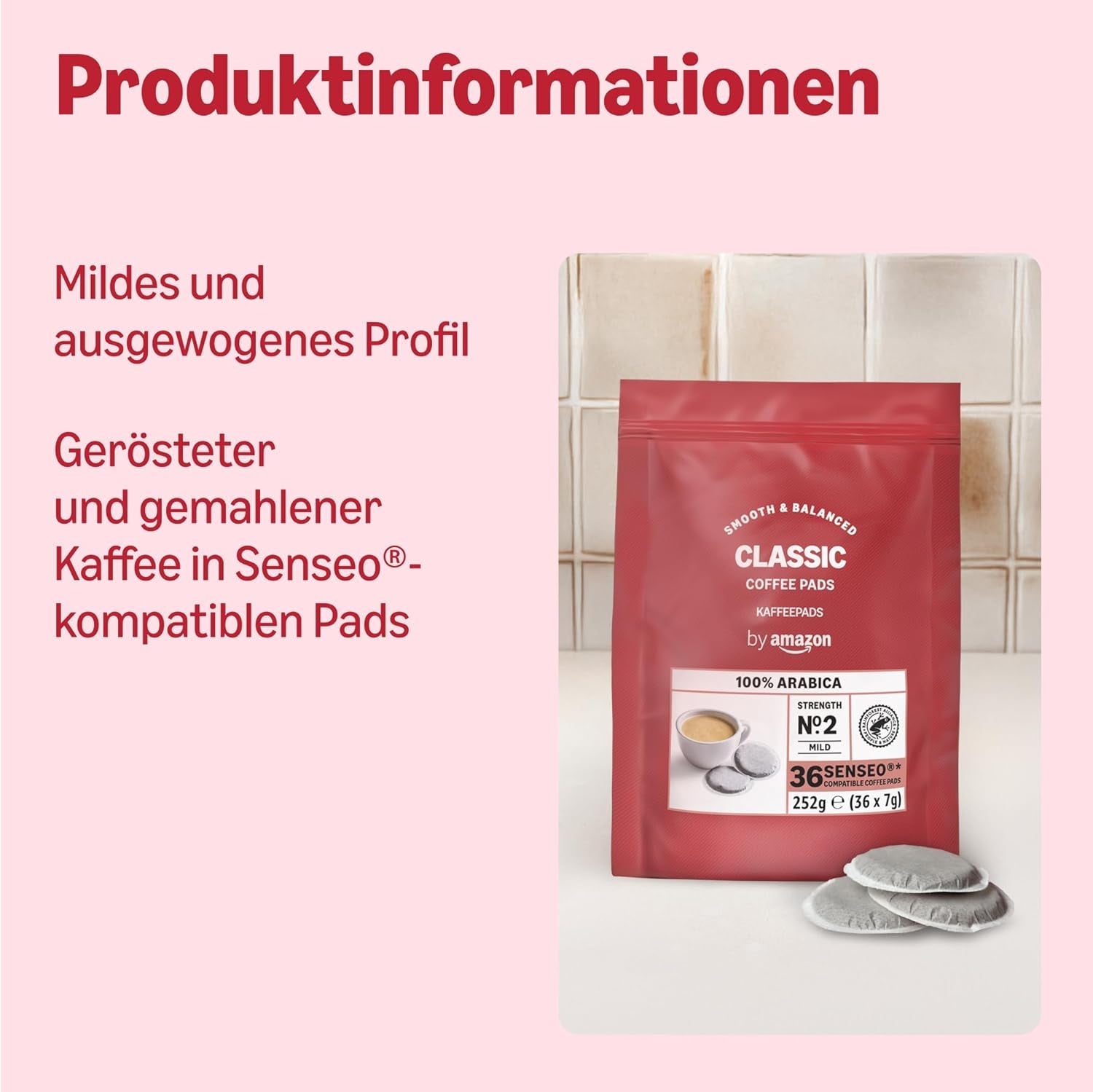 von Amazon Klassische Kaffeepads aus 100% Arabica, geeignet für Senseo-Maschinen, 36 Stück (1 Packung mit 36 ​​Stück) – Rainforest Alliance-zertifiziert