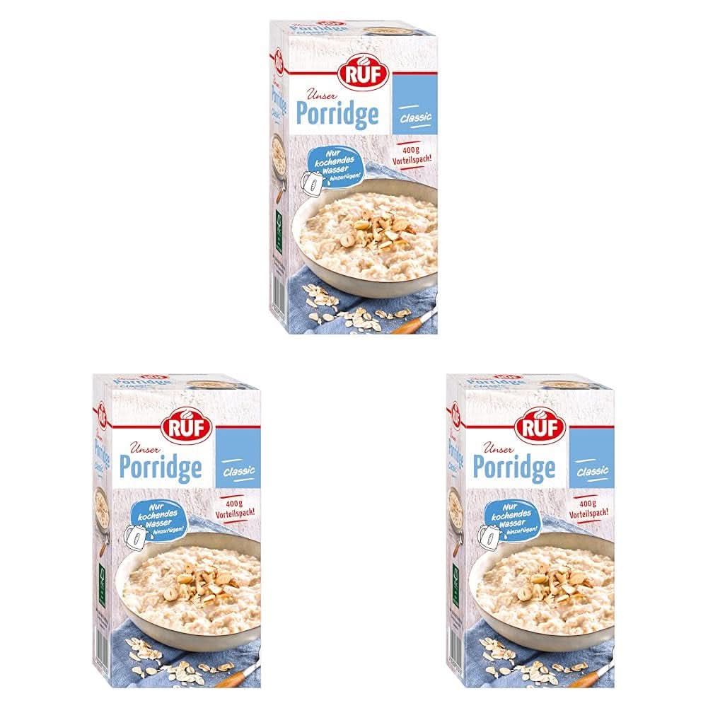 RUF Porridge Apfel-Zimt, mit ganzen Haferflocken, feinem Zimtgeschmack und getrockneten Apfelstücken, 400 Gramm Cerealien Naty Shop Set 3 x 400 Gramm Classic