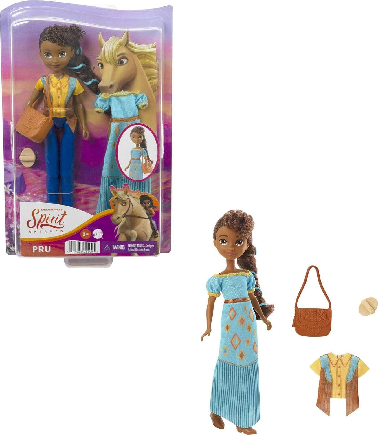 Dreamworks Spirit GXF18 – Spirit – freie und ungezähmte, modische, lustige Pru-Puppe (18 cm), 2 modische Outfits und Accessoires, 7 bewegliche Gelenke, tolles Geschenk für Kinder ab 3 Jahren