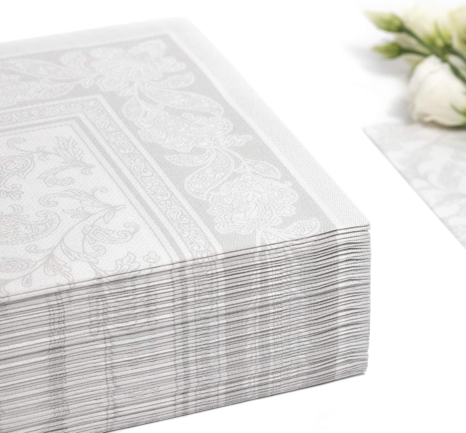 Papstar 11682 50 Servietten „Royal Collection“ 1/4 Falz 40 x 40 cm „Ornaments“, weiß