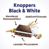 Weiße und schwarze Knoppers – 8 x 25 g – Waffelscheiben gefüllt mit dunklen Kakaowaffeln, schwarzen Keksstücken, Milch und Nougatcreme