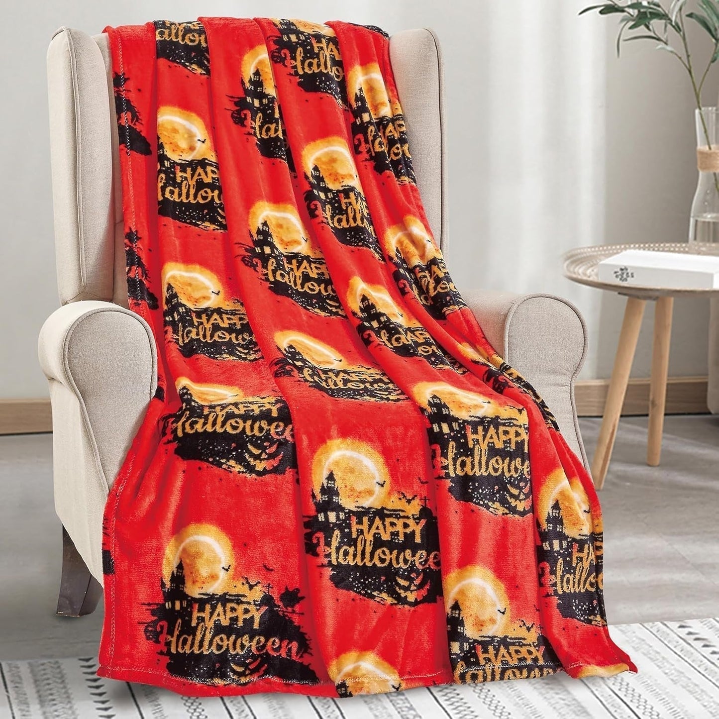 Elegant Comfort Leichte Halloween-Themendecke, weich, kuschelig und plüschig, perfekt zum Entspannen in dieser gruseligen Jahreszeit, 127 x 152,4 cm, Skull and Bones-Betten und -Bezüge Elegant Comfort Halloween House 50 x 60