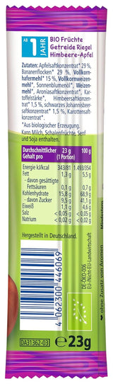 HiPP Zebrariegel mit Himbeer- und Bananen-Apfel-Geschmack (22 x 23g), ab 1 Jahr, nur mit Früchten gesüßt, in bester Bio-Qualität