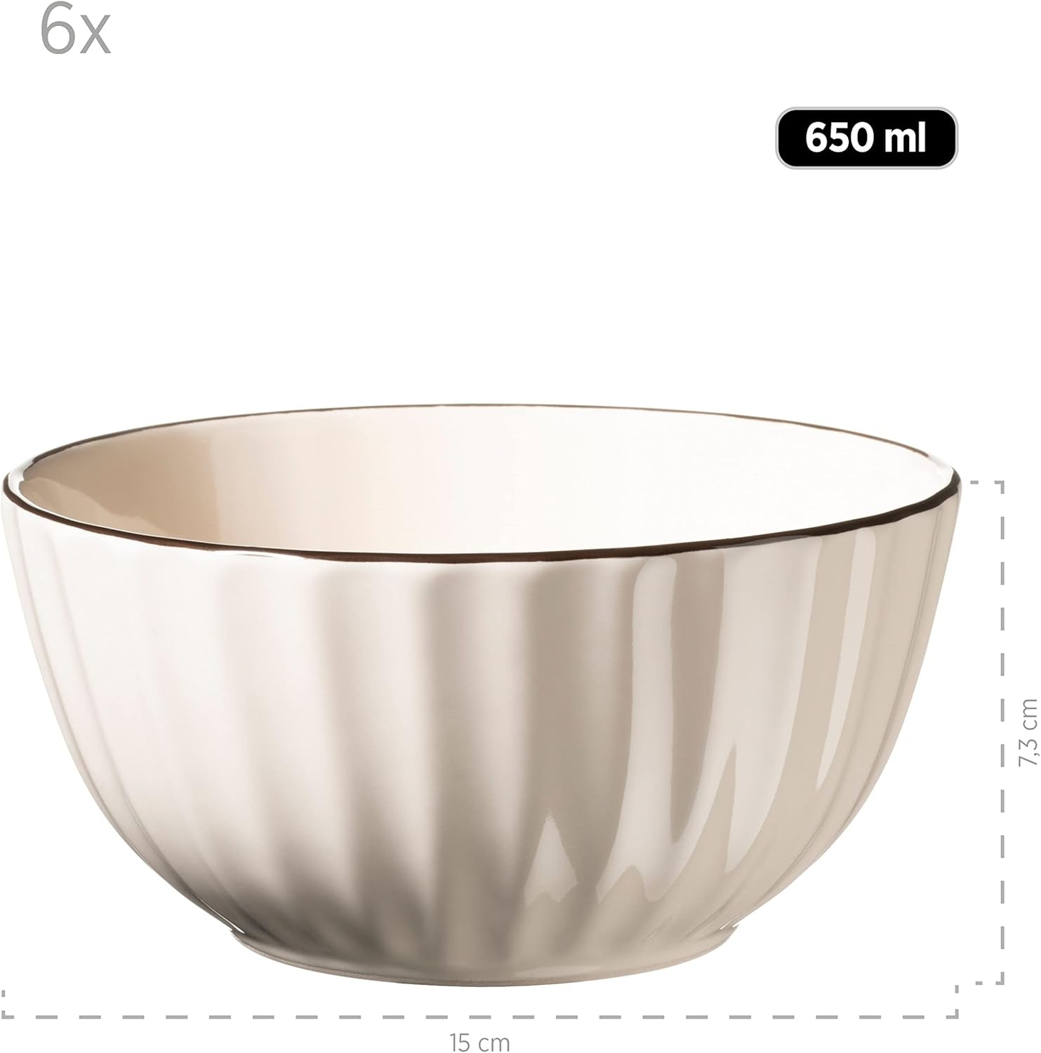 MÄSER 931967 Osita Retro Series 6-Personen-Geschirrset Wave, 18-teiliges rundes Geschirrset, Speiseteller, Dessertteller und Müslischalen, Keramik, Cremeweiß