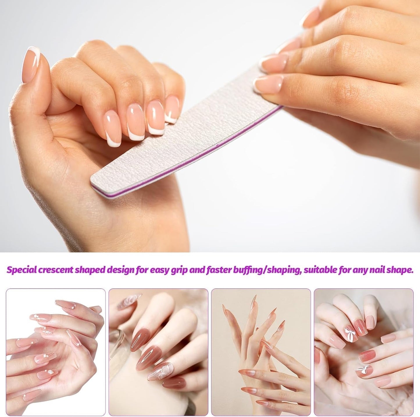 50 Stück Nagelfeile 100/180, Halbmond Nagelfeilen Für Gelnägel, Doppelseitige Nagelfeilen Set, Nagelfeile, Körnung Einweg-Nagelfeile Für Nagelstudios DIY Nail Art Zuhause, Weiß